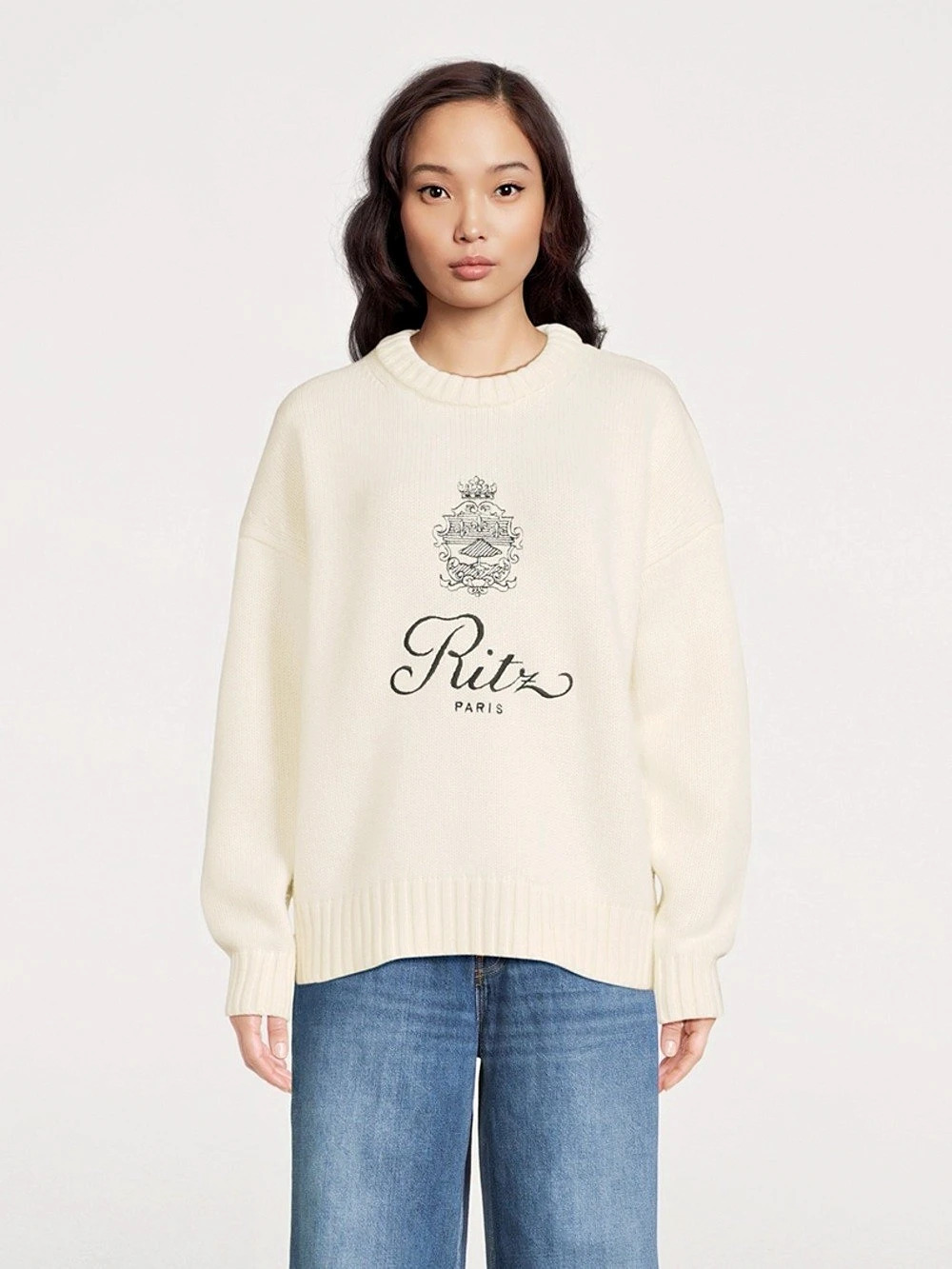 Frame x Ritz Paris Cashmere Crewneck Sweater - Cream - Size Small - NWOT
